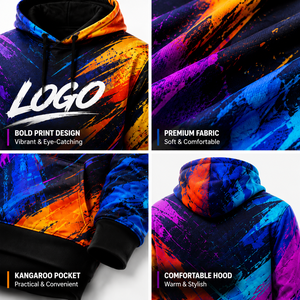 Sweat-shirts à capuche personnalisés pour hommes, 100% polyester, impression intégrale, couleurs vibrantes, sweat-shirt à capuche décontracté avec logo sur le devant - Product Image 2
