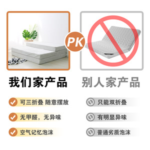 ที่นอนพับได้สามตอน หนา 80 มม. ที่นอนโฟมสำหรับใช้ในบ้าน พื้นบ้าน หรือกลางแจ้ง สีเทาอ่อน สีดำ - Product Image 1