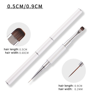 Pinceaux de manucure double face en nylon, personnalisés, à double extrémité, avec manche en métal blanc et jaune, pour liner et gel de construction, 5mm, 8mm, 12mm - Product Image 6