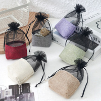 Pochette personnalisable en organza et jute avec cordon de serrage 12x17cm, sac à fond rigide, sac de rangement pour parfum et diffuseur d'arômes pour voiture