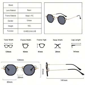 Vente en gros de lunettes de soleil rétro pour hommes et femmes, verres transparents anti-lumière bleue, style punk, petites lunettes rondes pour hommes et femmes - Product Image 5