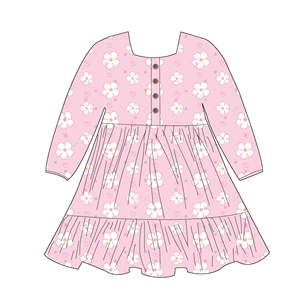 Abito Estivo di Alta Qualità per Bambine con Stampa Personalizzata, Maniche Lunghe, Motivi Floreali, Morbido e Confortevole, Lunghezza al Ginocchio, <span class=keywords><strong>Vestito</strong></span> Casual - Product Image 3