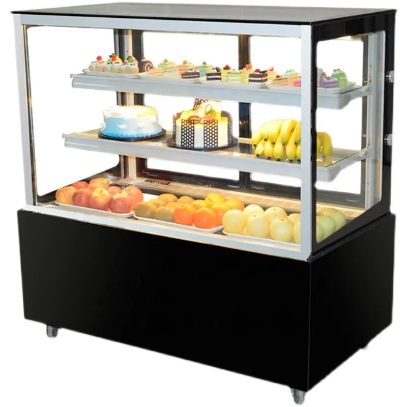 Flat Glass Bakery Display Countertop Equipment Sandwich Cake Showcase Freezer Bar Vertical 3 Layer Refrigerator