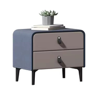 Table de chevet minimaliste de style italien, luxe moderne, revêtement en cuir PU, pieds en acier, table de chevet en bois