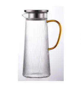 Classic Design High Borosilicate Teapot With Lid Handle Heat-Resistant Striped Glass Bottle