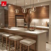 Ensemble complet Alland de remplacement de portes en bois massif de noyer, armoire de cuisine italienne professionnelle sans poignée avec évier en cascade