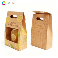 Sac à emporter en papier kraft de luxe écologique et durable avec poignée découpée et fenêtre personnalisable pour café, salon de thé, emballage de bouteilles de bière