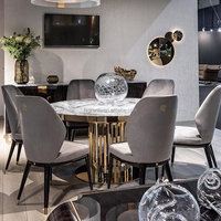 Table à manger ronde fantaisie hôtel Villa meubles de salle à manger marbre acier inoxydable ensemble table à manger et chaises de luxe