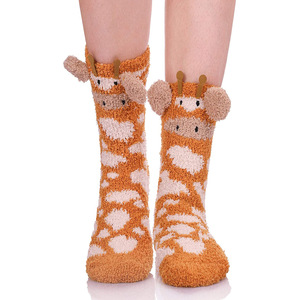 Automne et hiver chaussettes pour femmes 3D mignon à motifs d'animaux <span class=keywords><strong>girafe</strong></span> et chat corail polaire sol de couchage pantoufle chaussettes chaussettes chaudes - Product Image 3