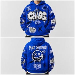 <span class=keywords><strong>Sudadera</strong></span> con Capucha Personalizada de Fabricante OEM con Gráfico de Letras Blue Chaos <span class=keywords><strong>Drip</strong></span> - Product Image 3