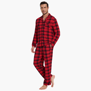 Pyjama en tricot 100 % coton teint en fil pour homme, motif écossais, en bambou modal, ensemble de détente doux - Product Image 6