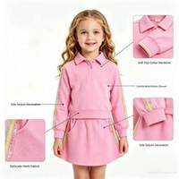 Ensemble deux pièces personnalisé pour bébé fille, col polo, manches longues, veste décontractée, jupe, paillettes arc-en-ciel, printemps et automne