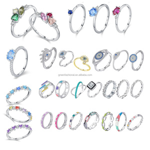 Set di Anelli Regolabili in <span class=keywords><strong>Argento</strong></span> Sterling S925 con Diamanti Naturali, Design a Fiore, Farfalla, Panda e <span class=keywords><strong>Serpente</strong></span> - Product Image 3