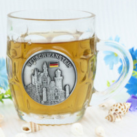 Vente en gros de tasses à bière en verre avec logo personnalisé en alliage de zinc, souvenir touristique