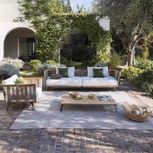 Ensemble de canapés de jardin en teck avec structure en aluminium, résistant aux intempéries, en forme de L, pour villa, cour, terrasse - Product Image 1