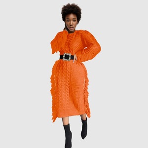 ชุดเดรสสเวตเตอร์มีพู่ถักแขนยาวสีพื้นทันสมัย - Product Image 4