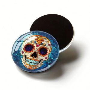 Custom Colorful Sugar Souvenir Refrigerator Sticker Dia De Los Muertos Decoration Dome Crystal Glass <b>Fridge</b> Magnet - Product Image 2