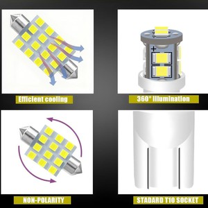 Bombillas LED para Automóvil T10 41mm 31mm, Kit de Iluminación Interior Blanco, Luz de Lectura, Luz de Matrícula, 24 Piezas - Product Image 4