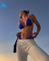 Ensemble bikini avec mini robe à anneau et haut à volants pour femmes, dos bas, tissu en maille, maillot de bain rembourré amovible