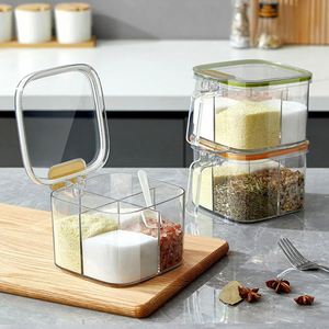 4 Pack 4 in 1 Divided Transparent Plastic Spice Dispenser Salt and Pepper Sugar <b>Herbs</b> Seasoning Container Spice <b>Box</b> Set - Product Image 4