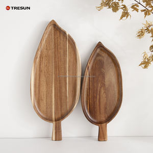 Plateaux de service en bois d'acacia écologiques faits à la main en forme de feuille, petites assiettes pour la décoration de la maison et les cadeaux d'affaires - Product Image 2