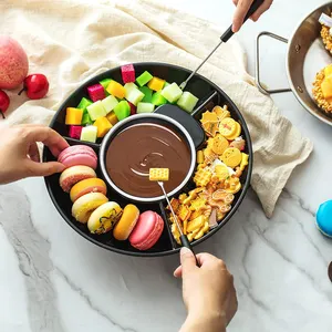 Teko elektrik, Fondue elektrik pembuat Fondue cokelat, kit Fondue elektrik dengan nampan dan 4 garpu untuk pesta