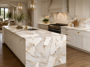 UNION STONE - Losa de Cuarzo Artificial Impresa en Color Dorado Glaciar, Super Jumbo, Ecológica, Diseño Moderno, Encimeras de Cocina - Product Image 5