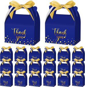 Boîtes cadeaux en papier avec ruban et poignées, impression dorée, pour remise de diplôme, baby shower, fête de fin d'année (bleu royal) - Product Image 2