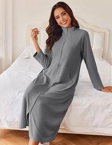 <strong>Women</strong> Zipper Robe Long Sleeves House Coat Soft Bathrobe Sleepwear with Pockets <strong>Housecoat</strong> Loungewear <strong>for</strong> <strong>Women</strong> - Product Image 1