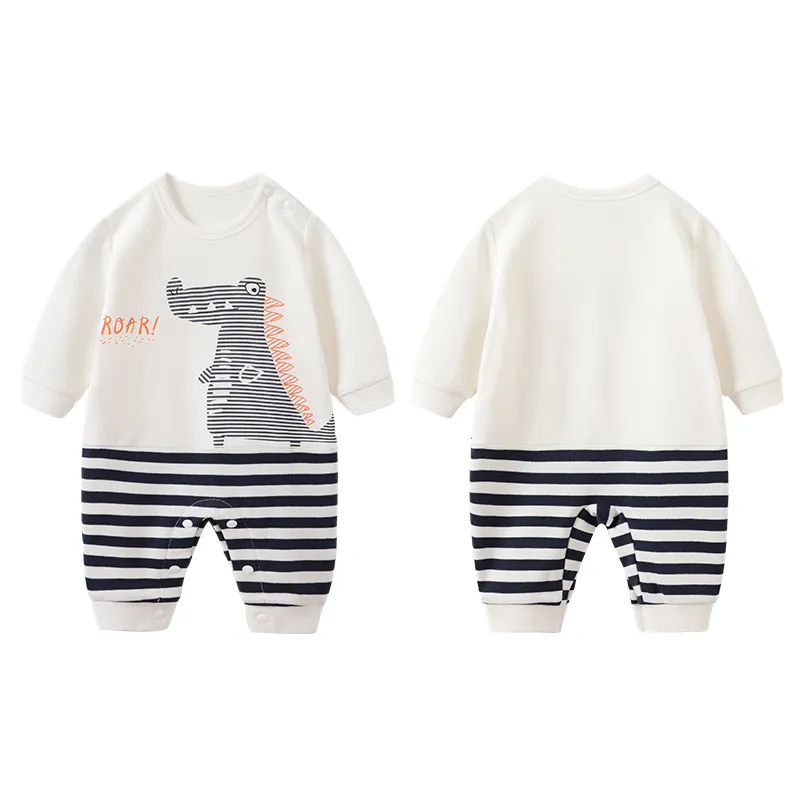 Newborn Clothing Cute Dinosaur Stripe Print Autumn Winter Long-Sleeved Baby Clothes Baby Boys Romper Baby Crawling Suit