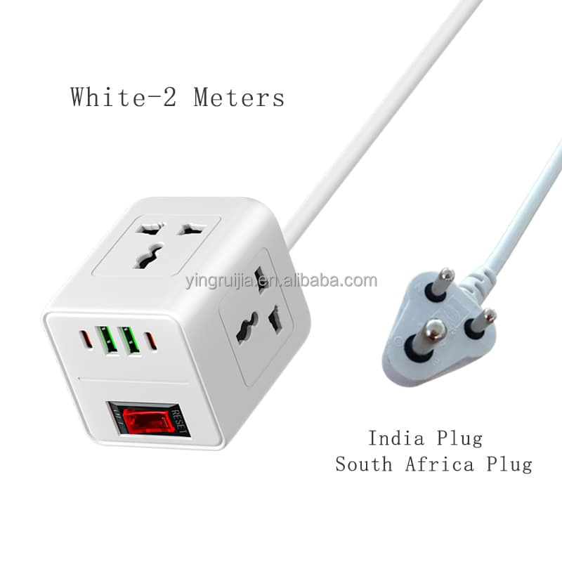 Blanco 2 metros-Enchufe Universal-Enchufe India