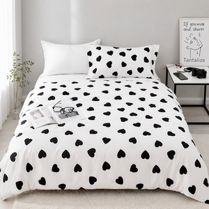 Poland Stock Bold Black <b>Heart</b> Cotton <b>Bedding</b> Set White Graphic <b>Love</b> Duvet Cover for B&B EU Dropshipping 3pcs - Product Image 5
