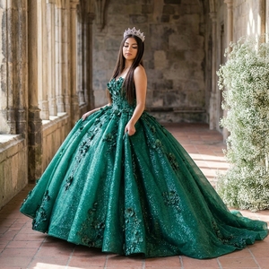 Vestidos de Quinceañera Lsany254 con Hombros Descubiertos, Verde Brillante, Flores 3D, Encaje, Vestido de Gala, Vestidos de 15 y 16 Años, Jancember - Product Image 1