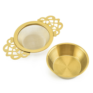 Doppio manico in maglia Fine infusore per tè in acciaio inox 304 oro palla foglia di tè per il tè sfuso - Product Image 5