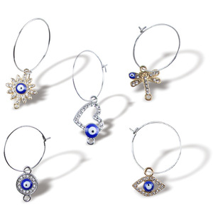 Wine Glass Charm Set Metal Reusable Decorative Charms For Wine Glasses With <b>Evil</b> <b>Eye</b> And Butterfly Designs - Product Image 2