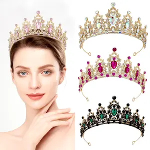 Wholesale Diamond Accessoire Femme Tiaras Colors Rhinestone Coronas Decorativas De Metal Sparkling Pageant Crown Crystal Diadem