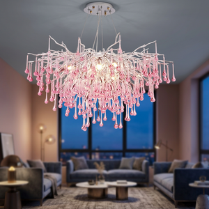 <b>Branch</b>-style New Arrival Droplet Luxury Villa Crystal Chandelier LED Adjustable Height Pink Middle Size Living Room Hotel Use - Product Image 3