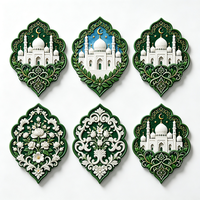 Ornement de table en résine à motif floral islamique, plaque décorative mosquée et croissant de lune imprimée UV, décoration maison Ramadan Aïd Moubarak, cadeau