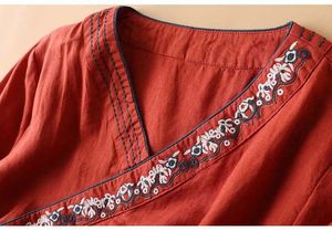 <span class=keywords><strong>M</strong></span>-3XL Летняя женская косая вышивка в китайском стиле ретро свободная и Улучшенная чайная одежда Hanfu Zen - Product Image 4
