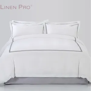 专业亚麻厂家直销5星舒适床单6件100% 纯棉酒店床上用品套装白色和4枕套