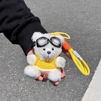 Porte-clés en peluche ours pilote, adorable animal en peluche, jouet doux, pendentif en peluche anime pour sac, décoration de porte-clés, vente en gros acceptable