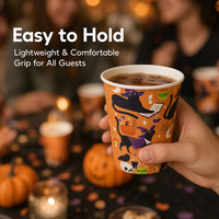 Gobelets en papier jetables pour Halloween, 9 oz, 10 pièces, imprimé chat noir et orange, carton alimentaire, anti-fuite, pour boissons chaudes, fournitures de fête