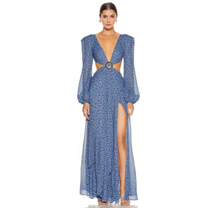 Váy nữ gợi cảm khoét eo và lưng, cổ chữ V sâu, tay dài, chất liệu nhẹ, bay bổng, họa tiết hoa - Product Image 4