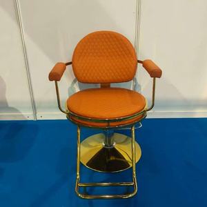 Chaise de salon de coiffure pour femme, vente chaude, base dorée, orange capitonnée, chaise de coiffure en cuir synthétique, salon de coiffure, spa - Product Image 1