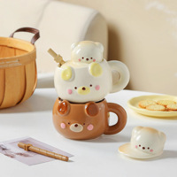 Mug en céramique créatif et mignon en forme d'ours avec paille – Compatible micro-ondes et résistant aux hautes températures – Mug à lait – Cadeau pratique