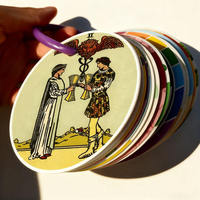 Cartes de tarot Oracle écologiques portables de forme ronde avec logo imprimé, avec anneau de reliure et pochette pour débutants