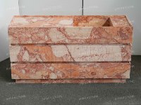 SH STONE Meuble-lavabo moderne en marbre Breccia Rosa rouge écologique avec vasque simple et tiroirs pour appartement et villa