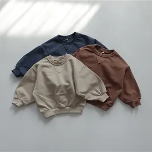 Korean INS styles kids blank crewneck terry children hoodie organic cotton vintage baby sweatshirts