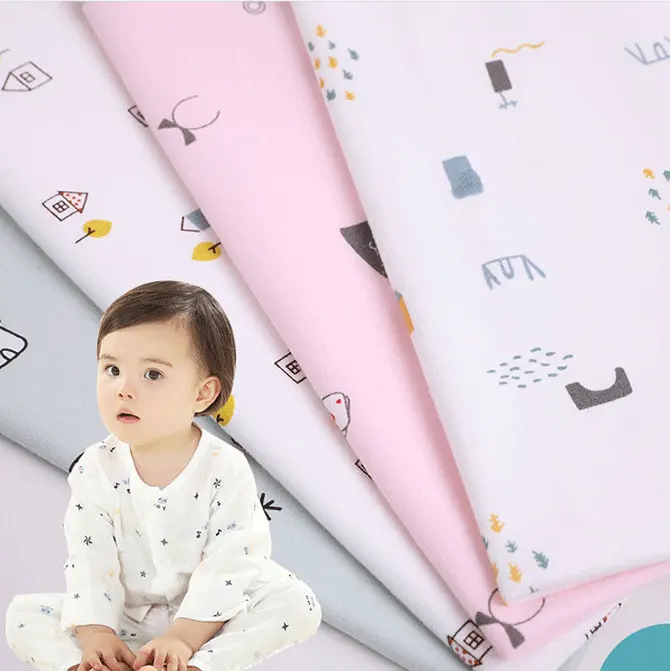 Tela con estampado Digital de alta calidad, algodón orgánico, elastano, para ropa de bebé