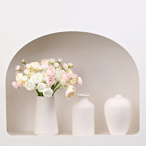 Nordic Style White Striped Premium Feel Ceramic <b>Vase</b> for Living Room Dried Flower Display Home Decor - Product Image 3